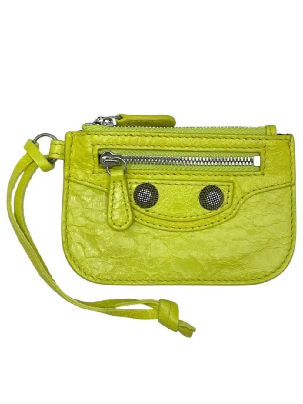 Balenciaga Coin Purse Wallet Pouch Charm Leather Yellow Compact Business